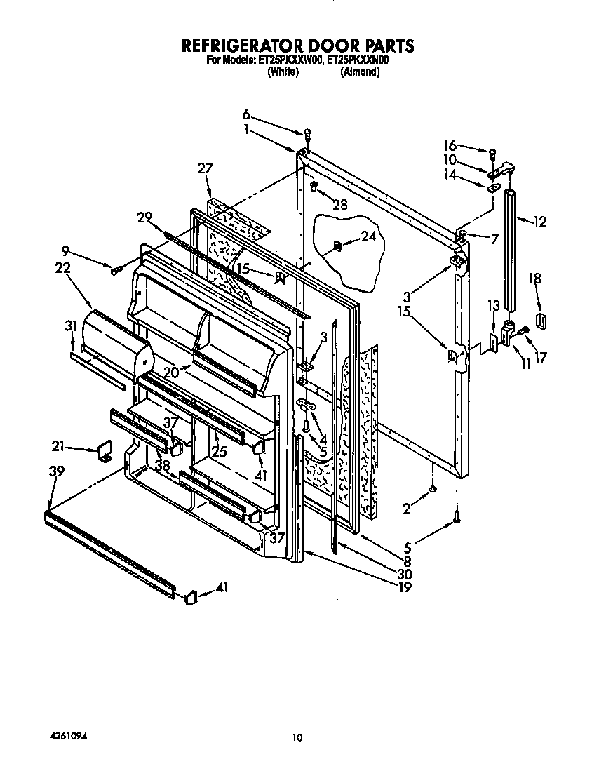 Whirlpool ET25PKXXW00 refrigerator door diagram
