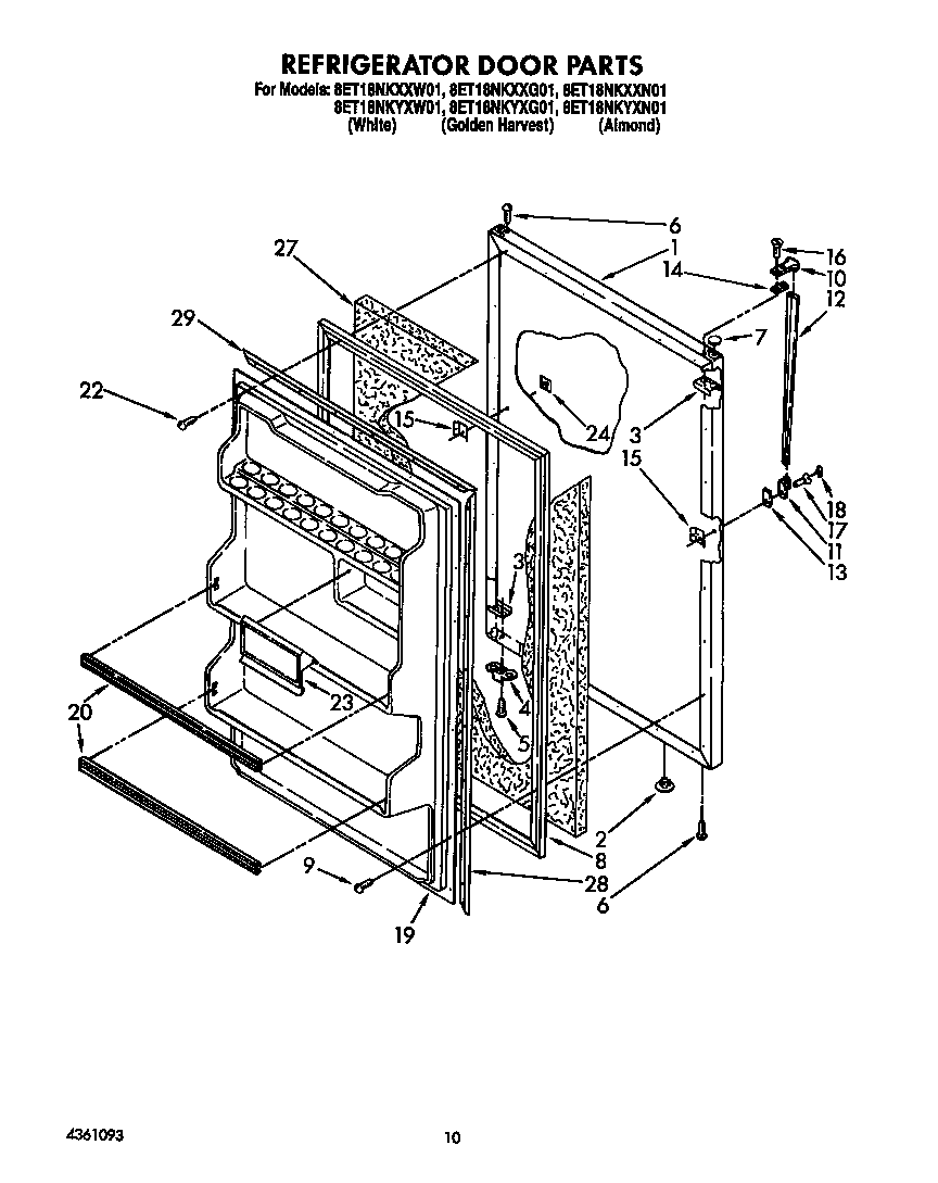 Whirlpool 8ET18NKXXW01 refrigerator door diagram
