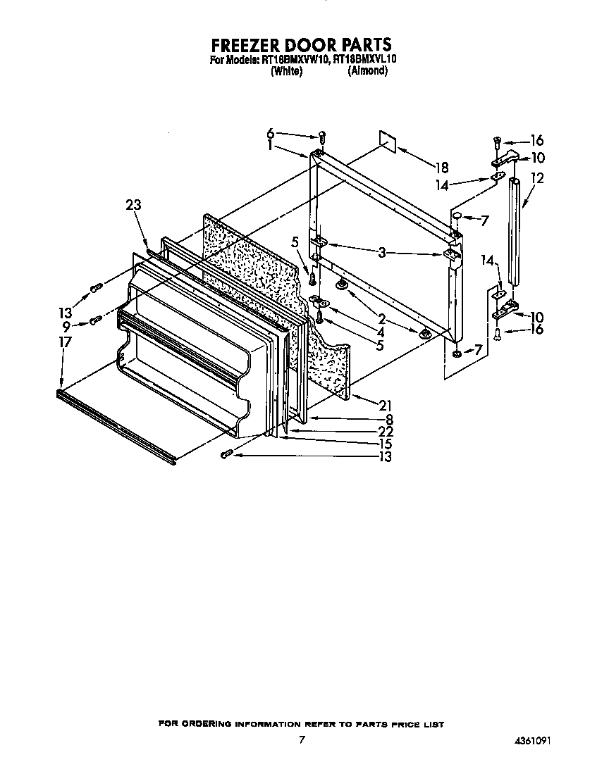 Roper RT18BMXVW10 freezer door diagram