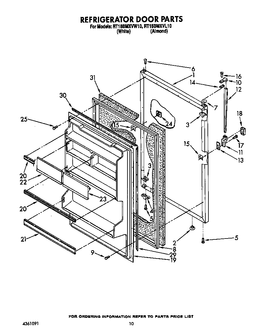 Roper RT18BMXVW10 refrigerator door diagram