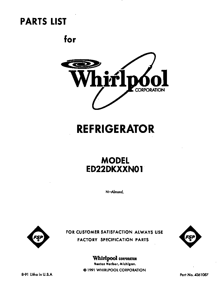 Whirlpool ED22DKXXW01 front cover diagram