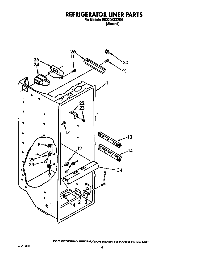 Whirlpool ED22DKXXW01 refrigerator liner diagram