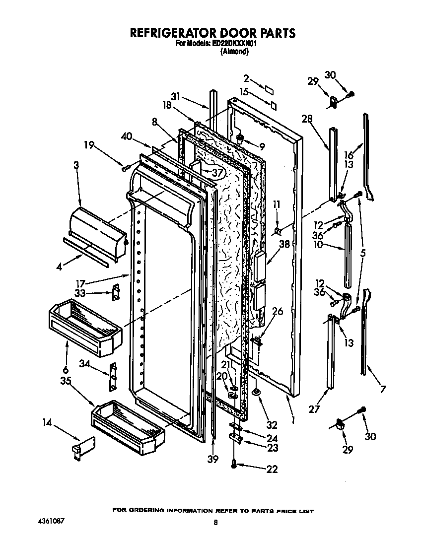 Whirlpool ED22DKXXW01 refrigerator door diagram