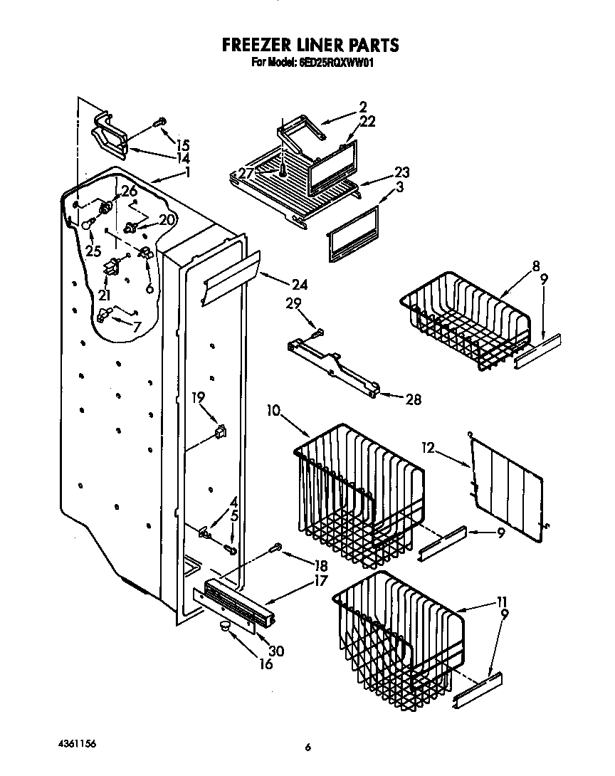 Whirlpool 6ED25RQXWW01 freezer liner diagram