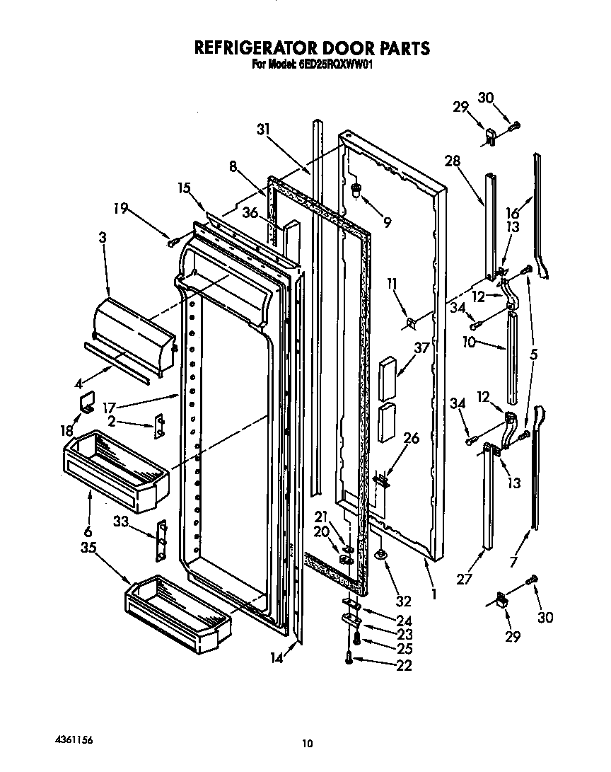 Whirlpool 6ED25RQXWW01 refrigerator door diagram