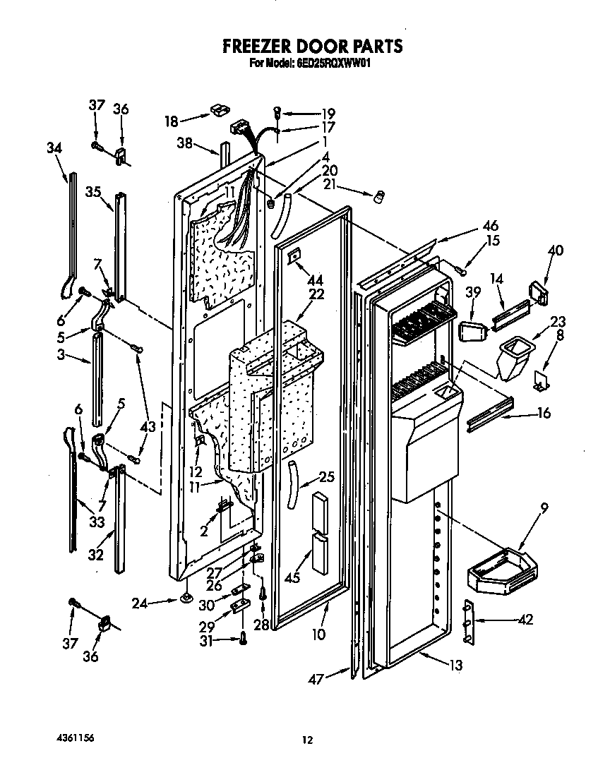 Whirlpool 6ED25RQXWW01 freezer door diagram