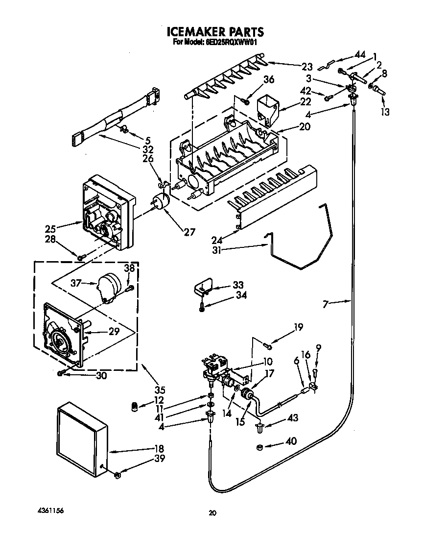 Whirlpool 6ED25RQXWW01 icemaker diagram