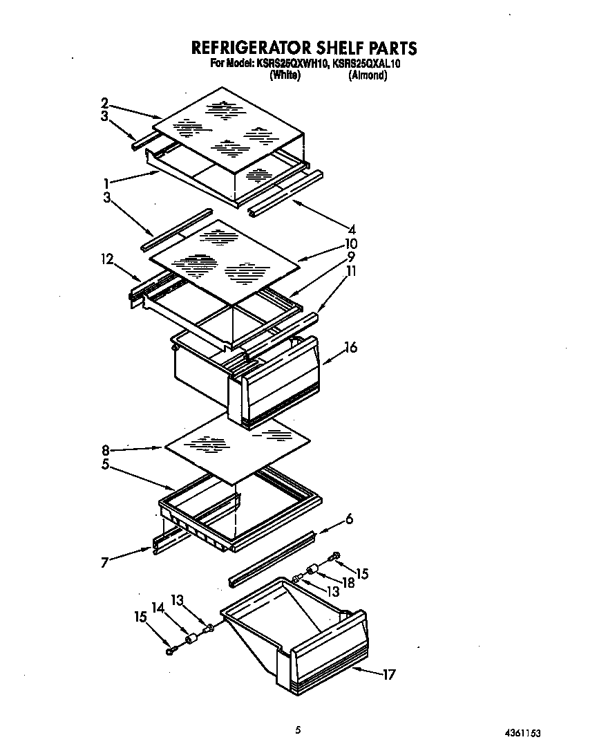 KitchenAid KSRS25QXWH10 refrigerator shelf diagram