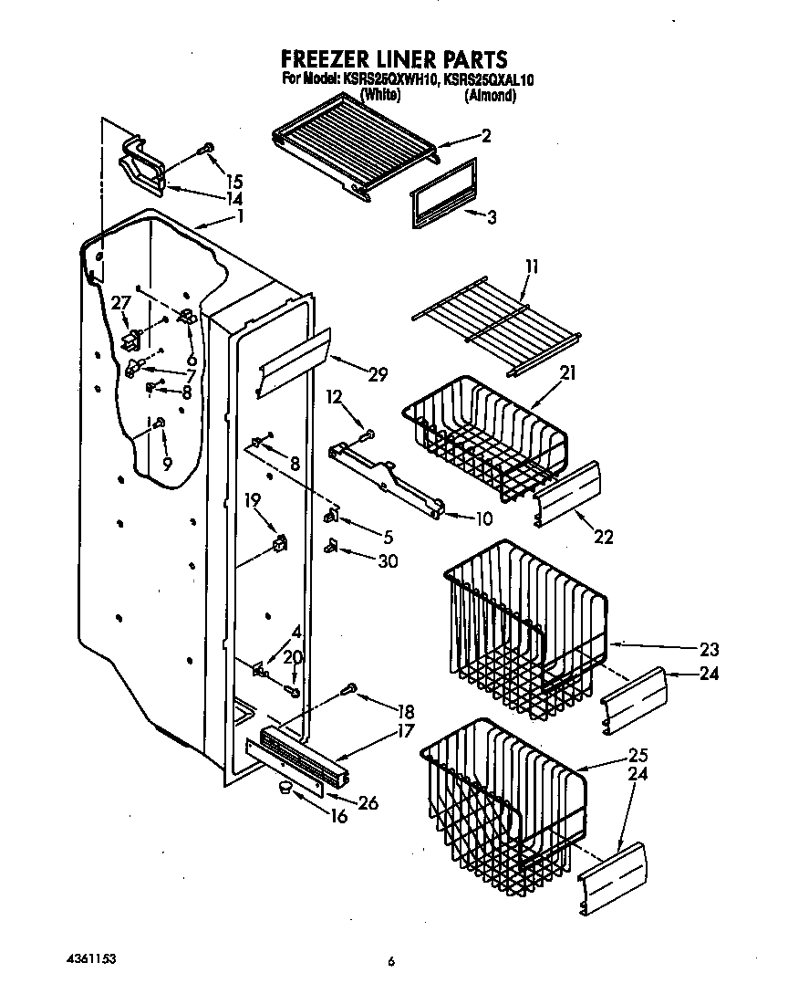 KitchenAid KSRS25QXWH10 freezer liner diagram