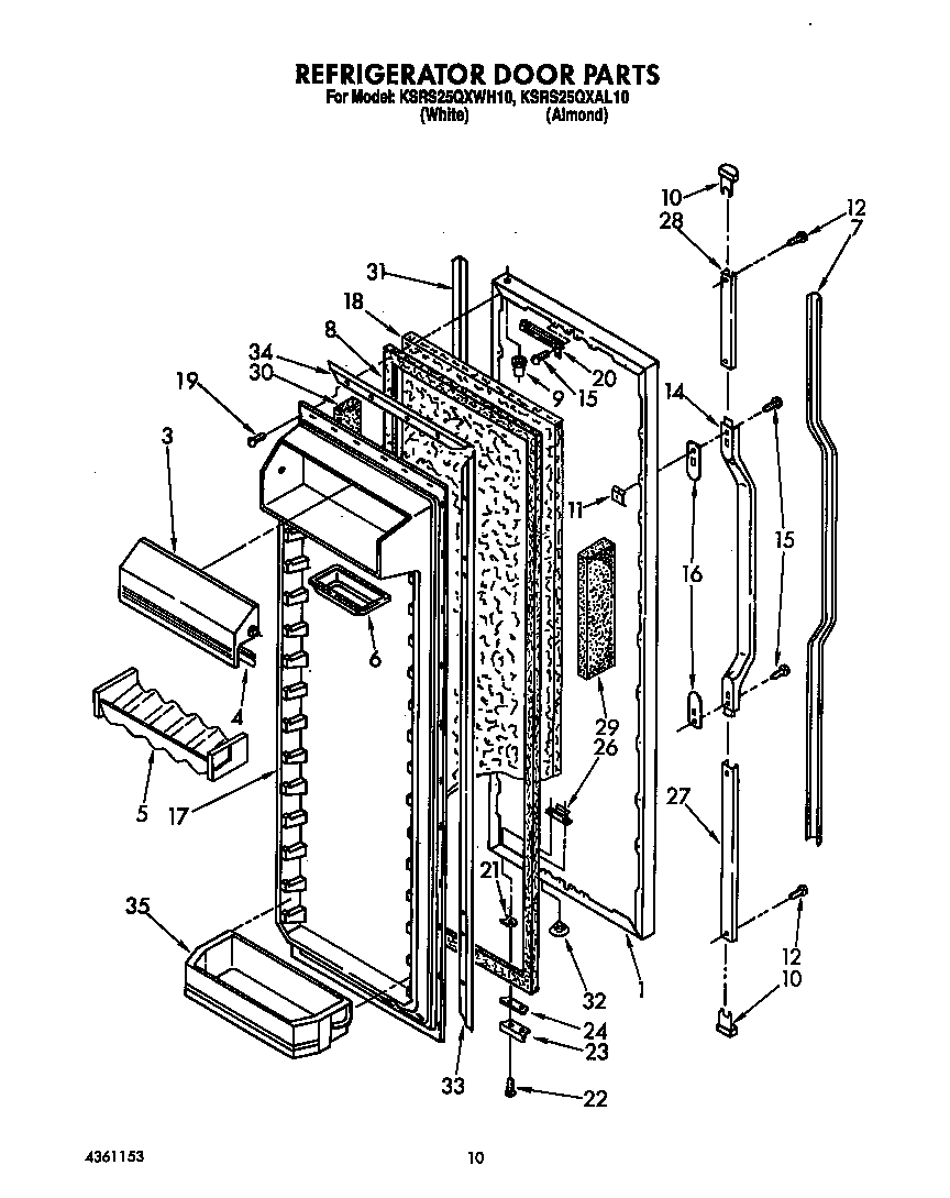 KitchenAid KSRS25QXWH10 refrigerator door diagram
