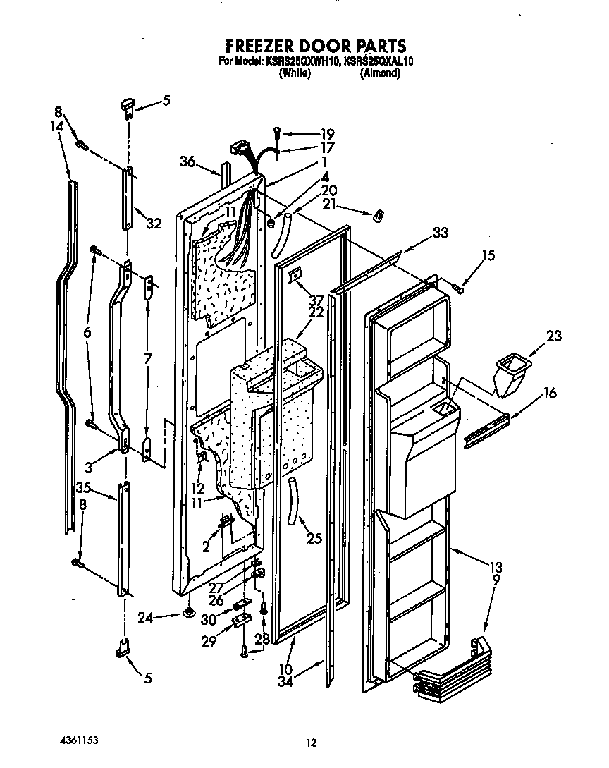 KitchenAid KSRS25QXWH10 freezer door diagram