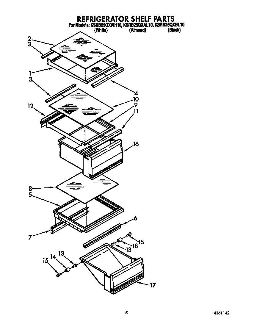 KitchenAid KSRB25QXWH10 refrigerator shelf diagram