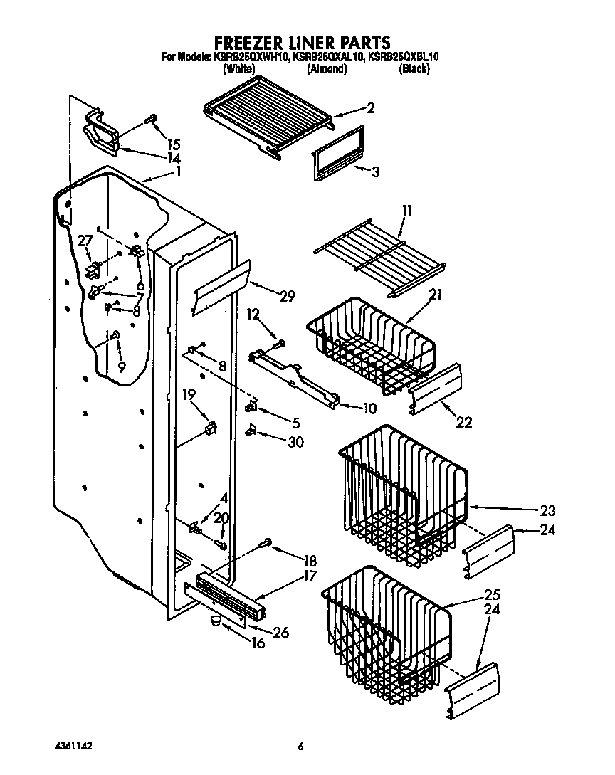 KitchenAid KSRB25QXWH10 freezer liner diagram