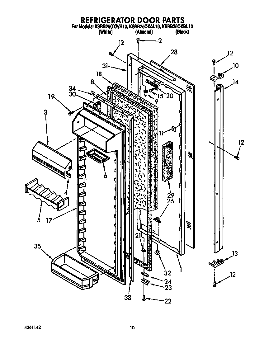 KitchenAid KSRB25QXWH10 refrigerator door diagram
