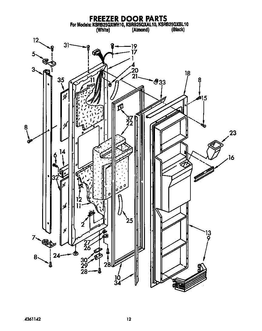 KitchenAid KSRB25QXWH10 freezer door diagram