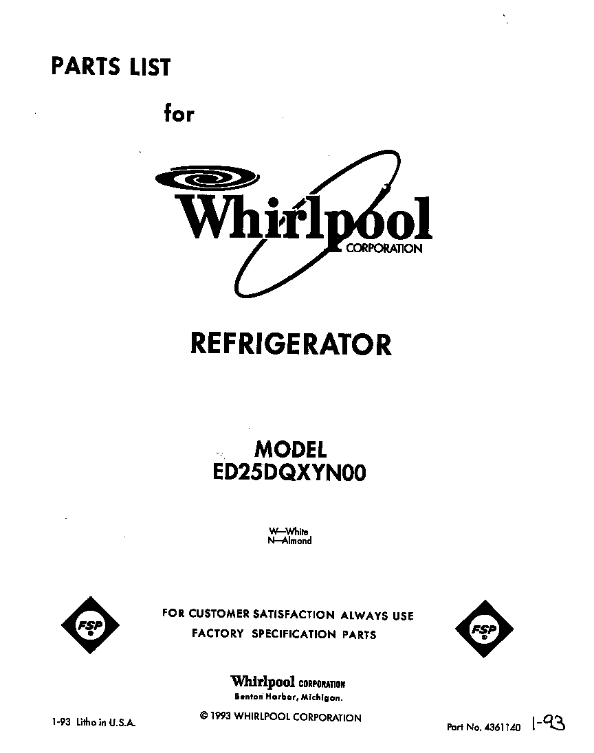 Whirlpool ED25DQXYW00 front cover diagram