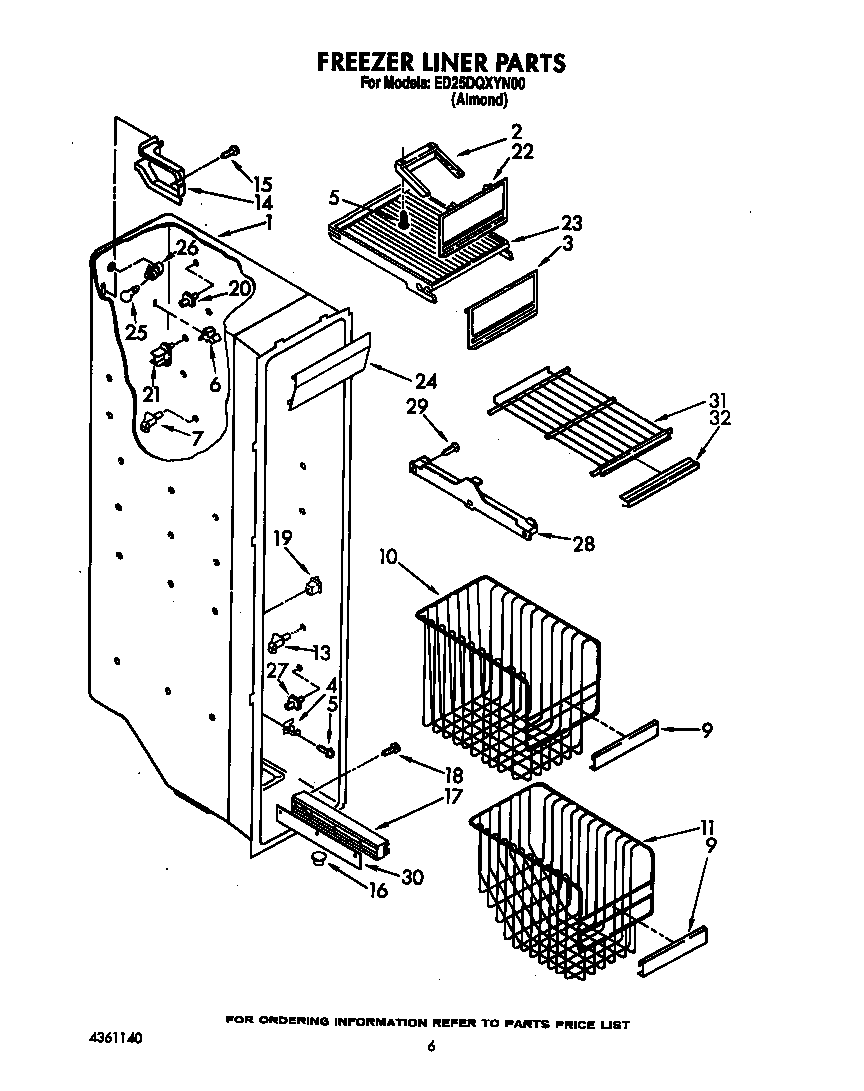 Whirlpool ED25DQXYW00 freezer liner diagram