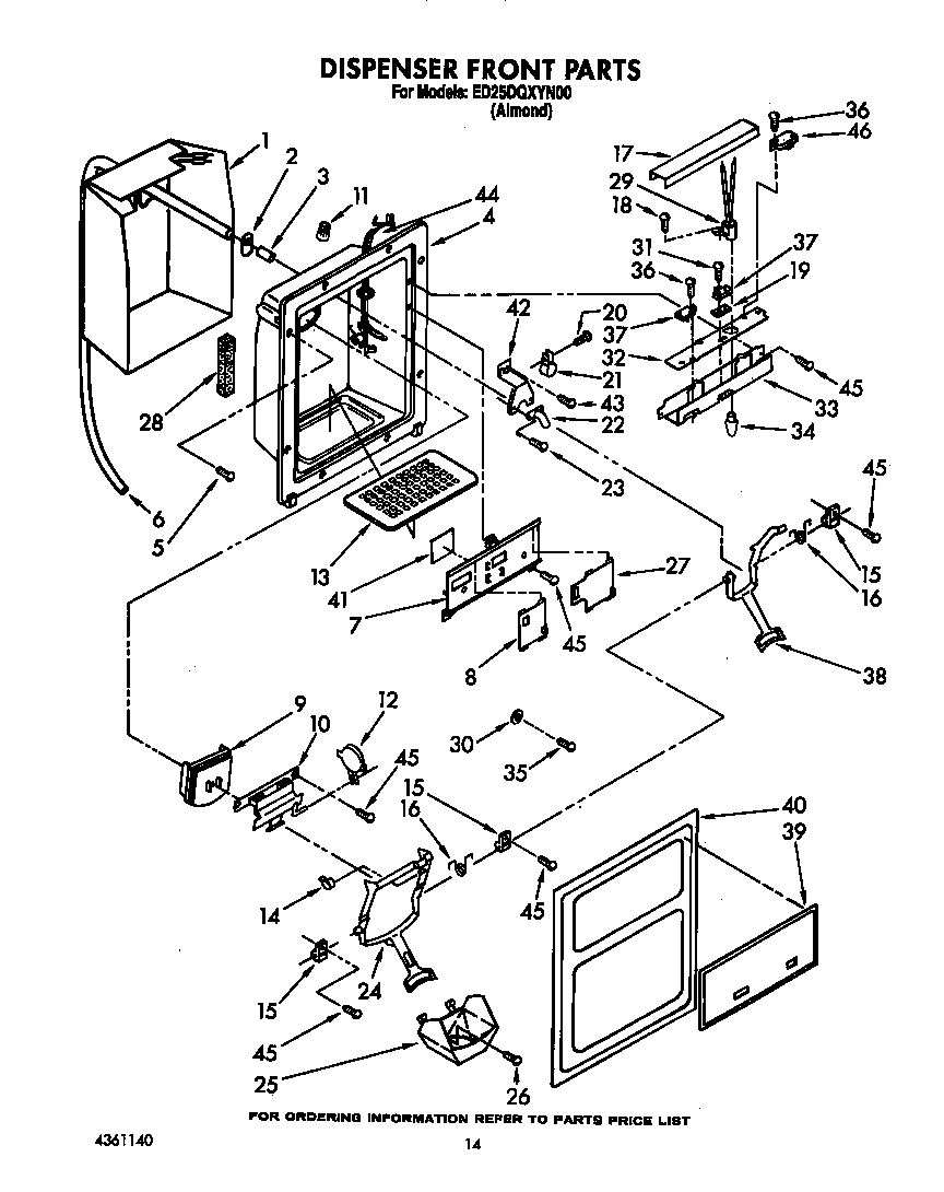 Whirlpool ED25DQXYW00 dispenser front diagram