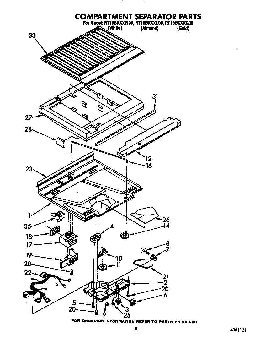 Roper RT18BKXXW00 compartment separator diagram
