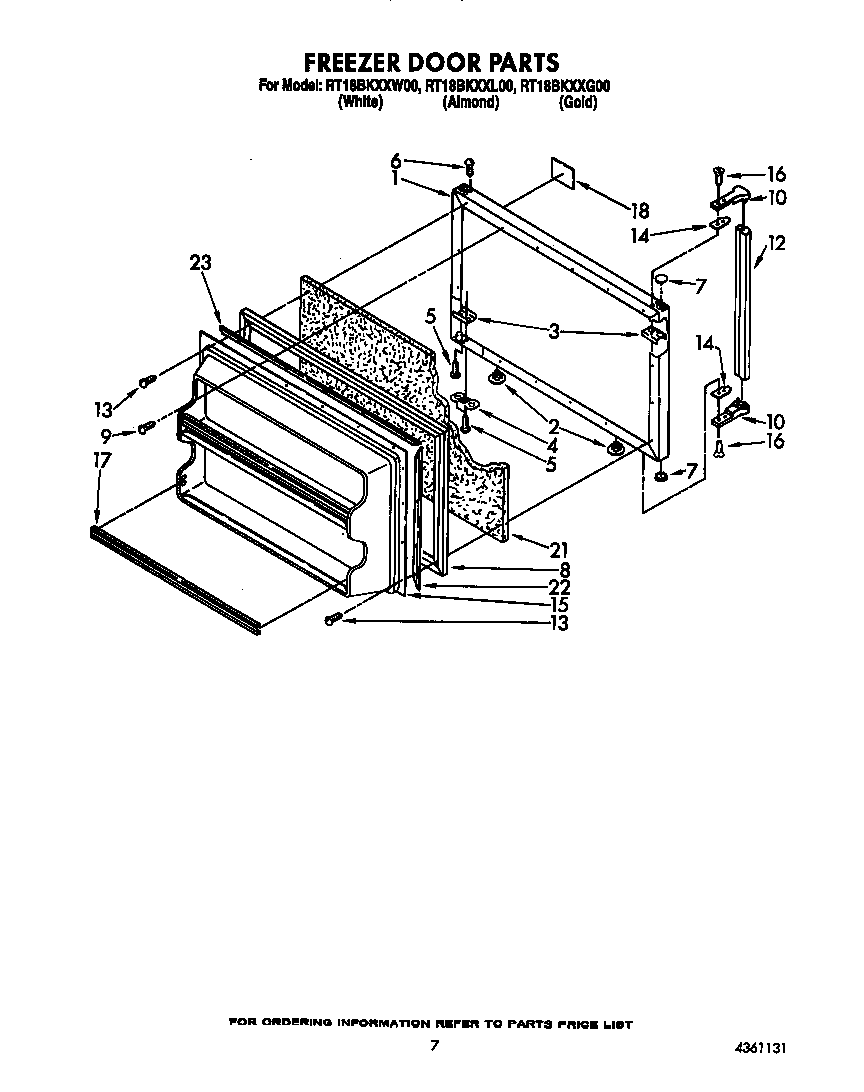 Roper RT18BKXXW00 freezer door diagram