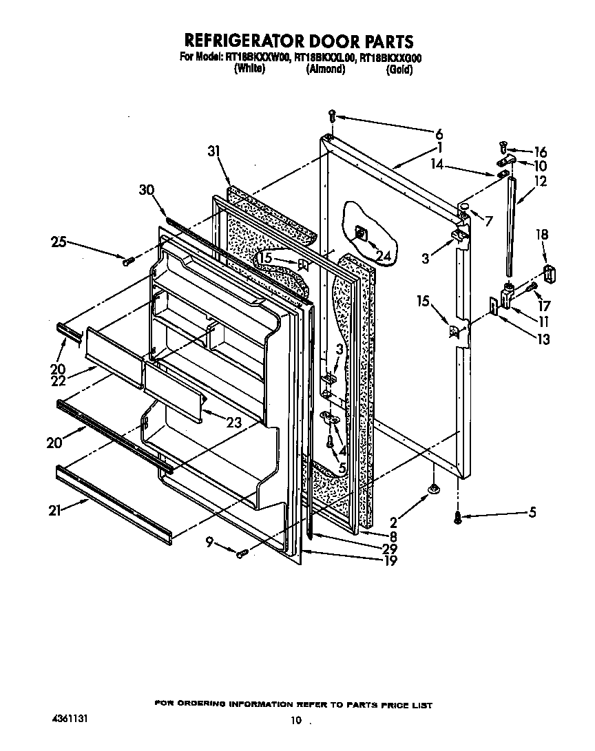 Roper RT18BKXXW00 refrigerator door diagram