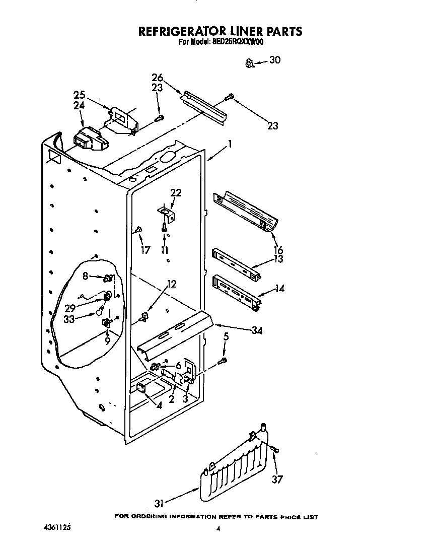 Whirlpool 8ED25RQXXW00 refrigerator liner diagram