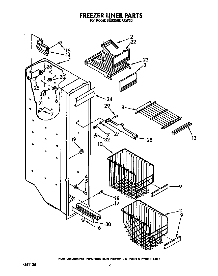 Whirlpool 8ED25RQXXW00 freezer liner diagram
