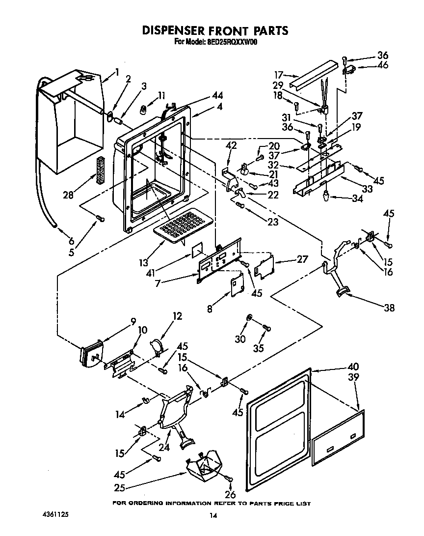 Whirlpool 8ED25RQXXW00 dispenser front diagram
