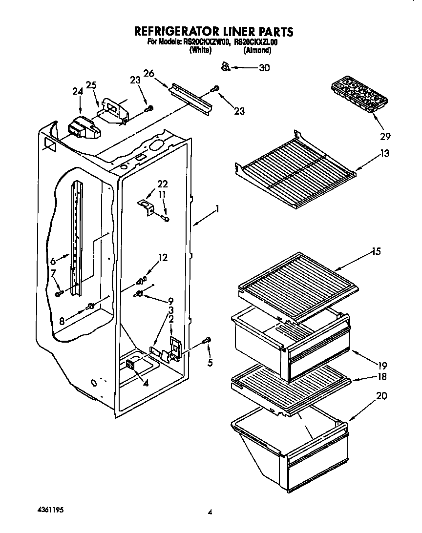 Roper RS20CKXZW00 refrigerator liner diagram