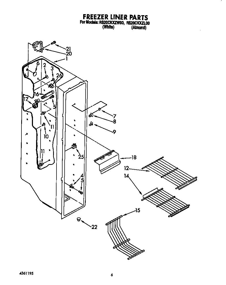 Roper RS20CKXZW00 freezer liner diagram