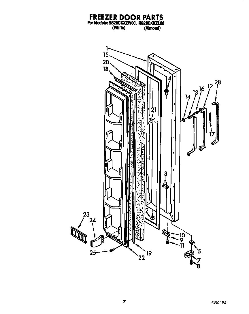 Roper RS20CKXZW00 freezer door diagram