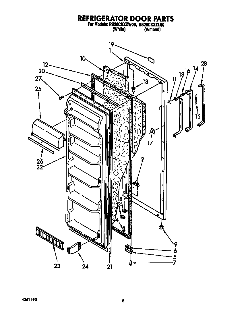 Roper RS20CKXZW00 refrigerator door diagram