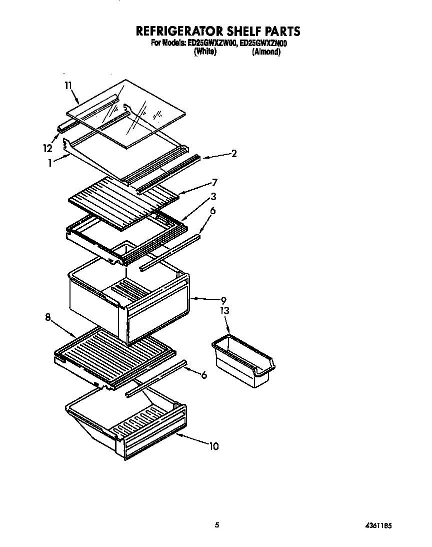 Whirlpool ED25GWXZW00 refrigerator shelf diagram