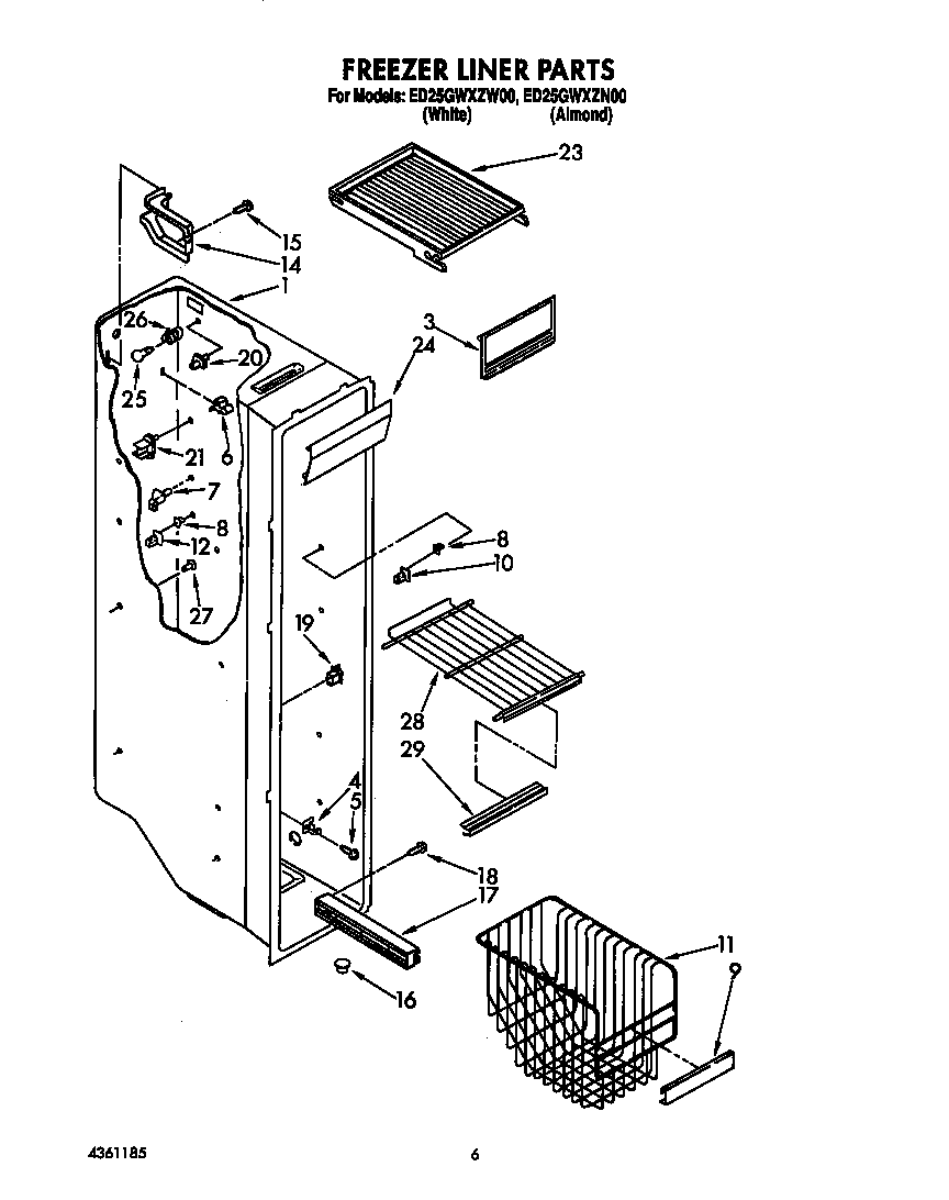 Whirlpool ED25GWXZW00 freezer liner diagram