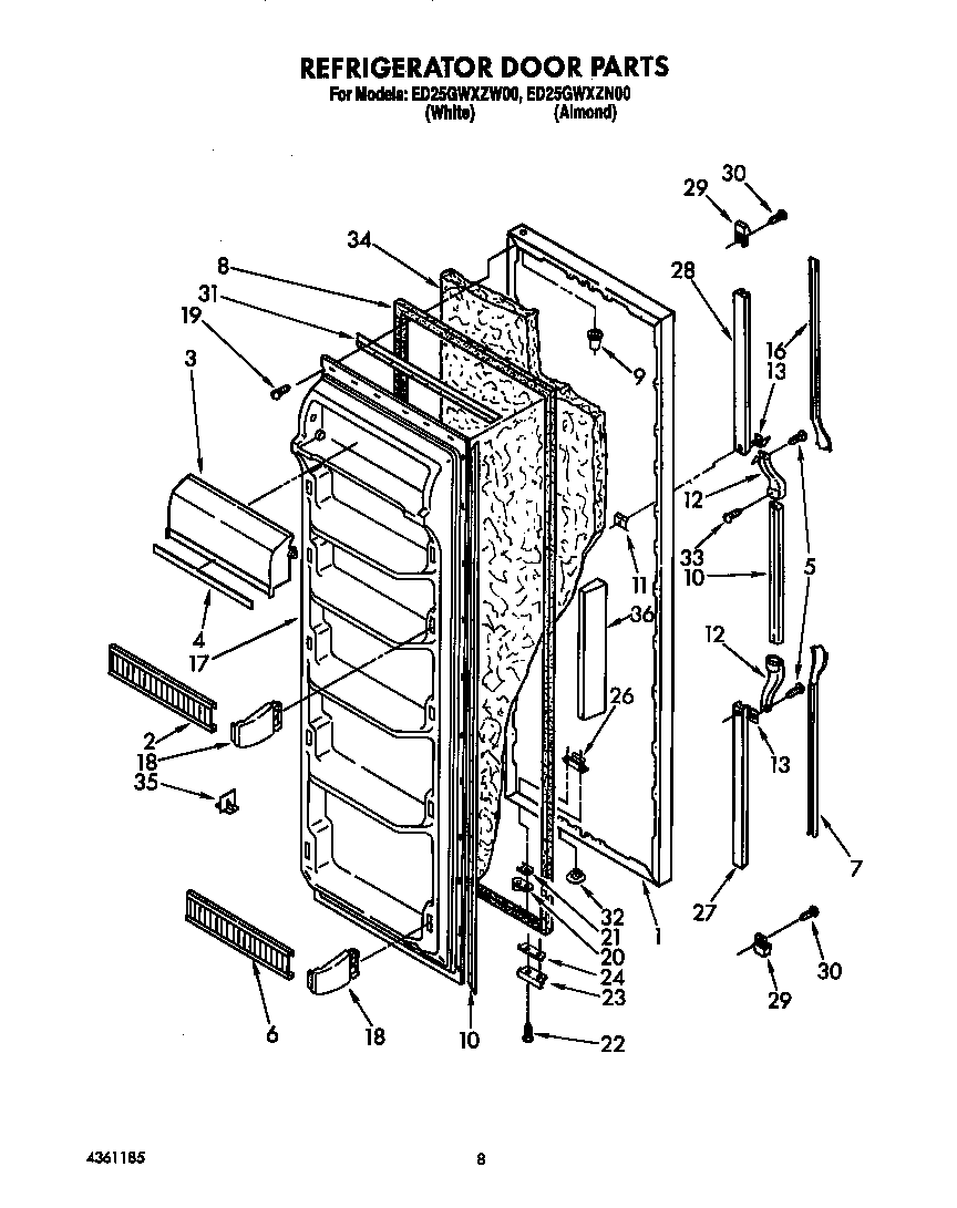 Whirlpool ED25GWXZW00 refrigerator door diagram