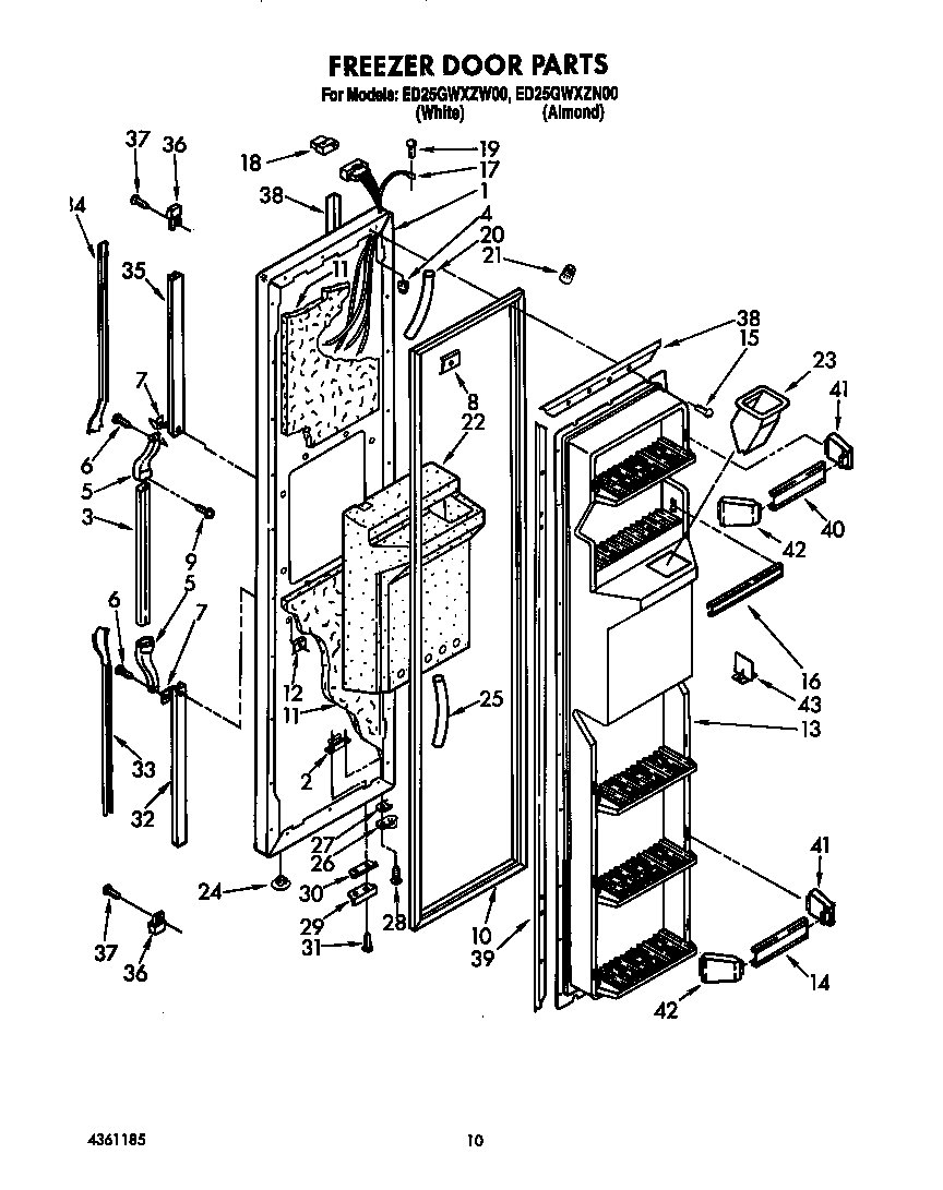 Whirlpool ED25GWXZW00 freezer door diagram