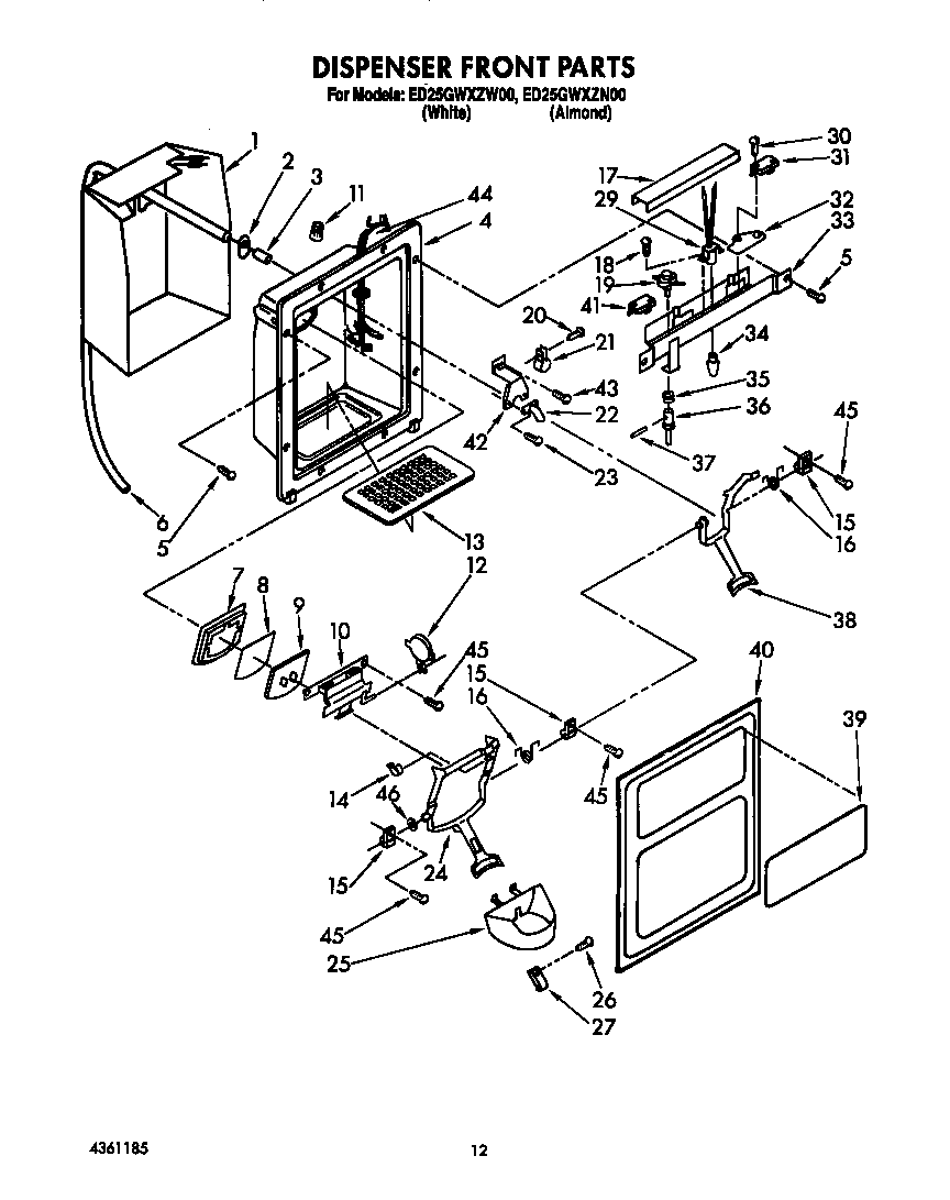 Whirlpool ED25GWXZW00 dispenser front diagram