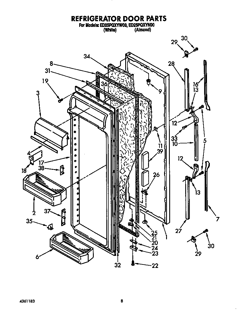 Whirlpool ED25PQXYW00 refrigerator door diagram