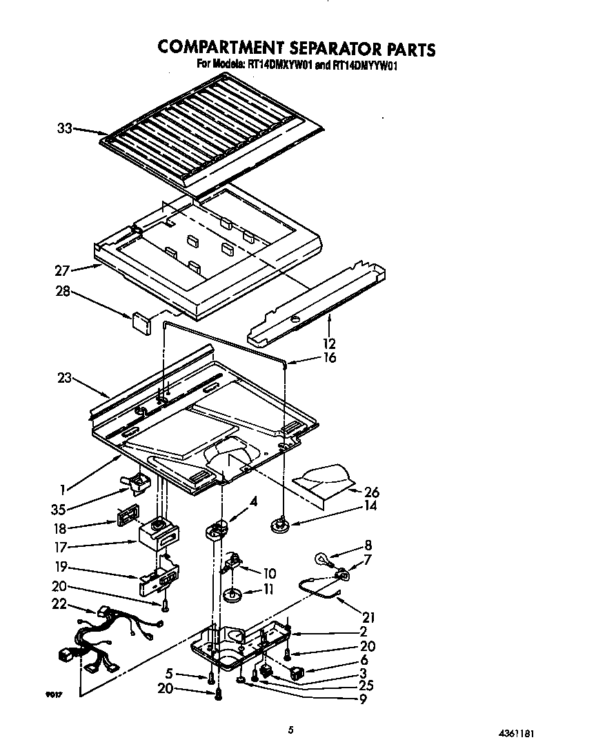 Roper RT14DMYYW01 compartment separator diagram