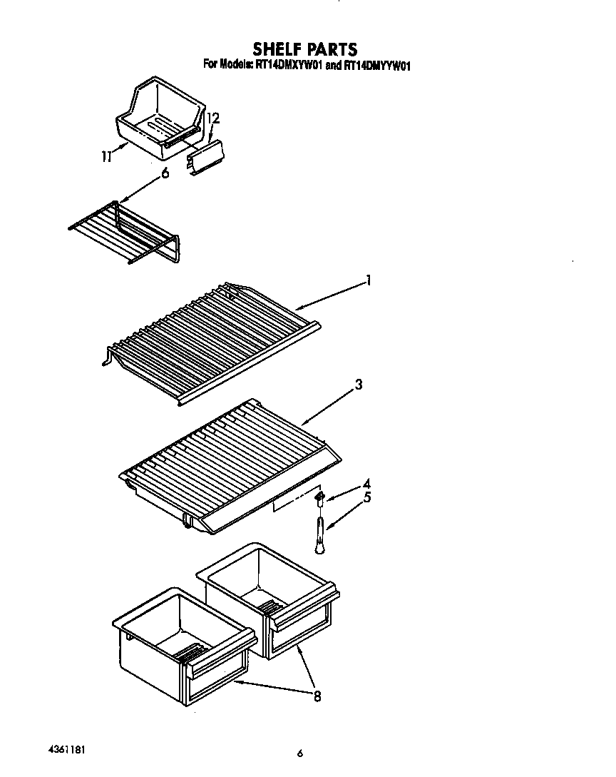 Roper RT14DMYYW01 shelf diagram