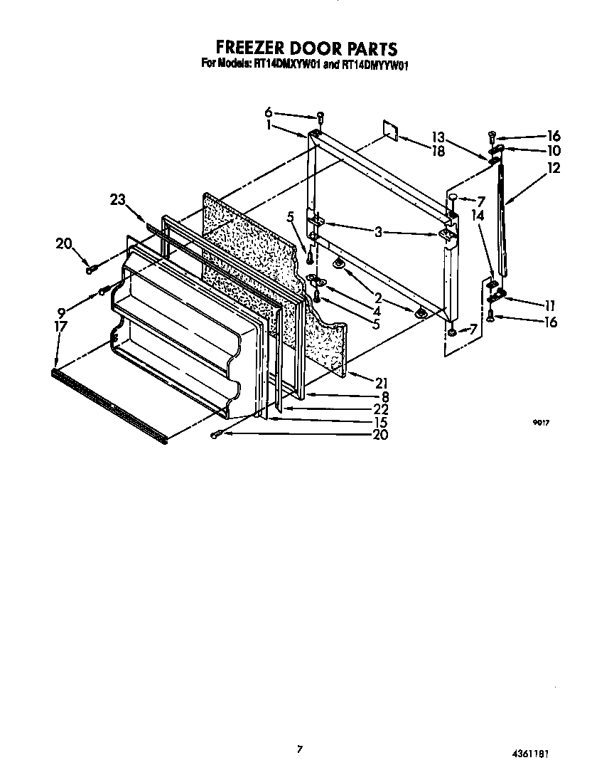 Roper RT14DMYYW01 freezer door diagram