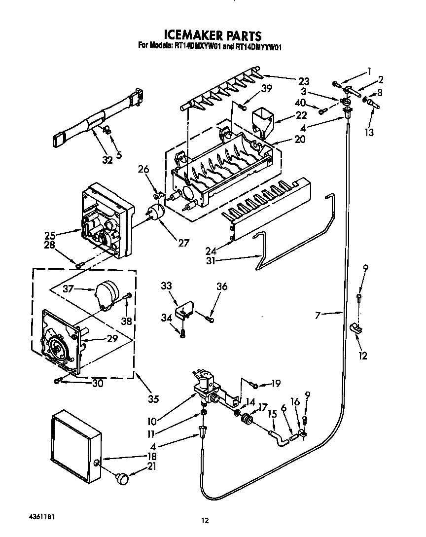 Roper RT14DMYYW01 icemaker diagram