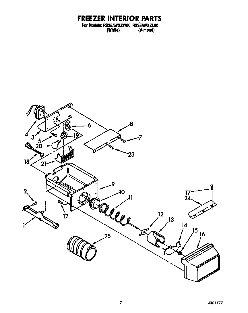 Roper RS25AWXZW00 freezer interior diagram