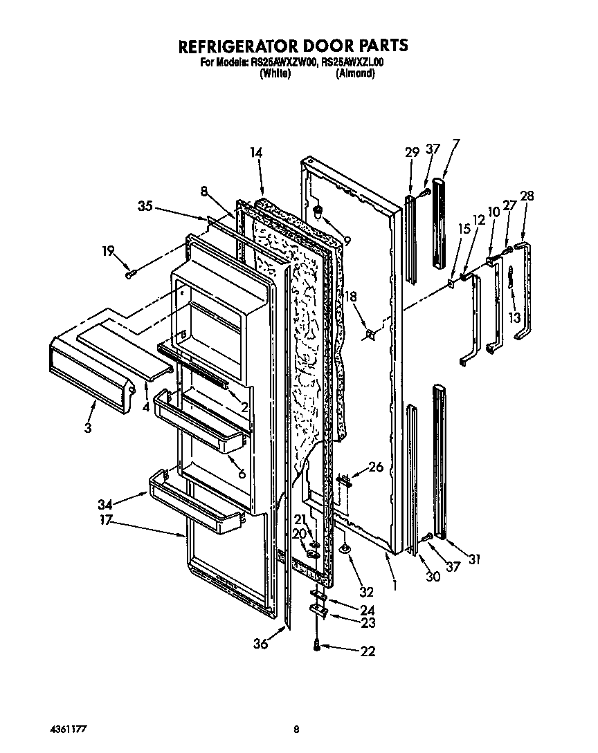 Roper RS25AWXZW00 refrigerator door diagram
