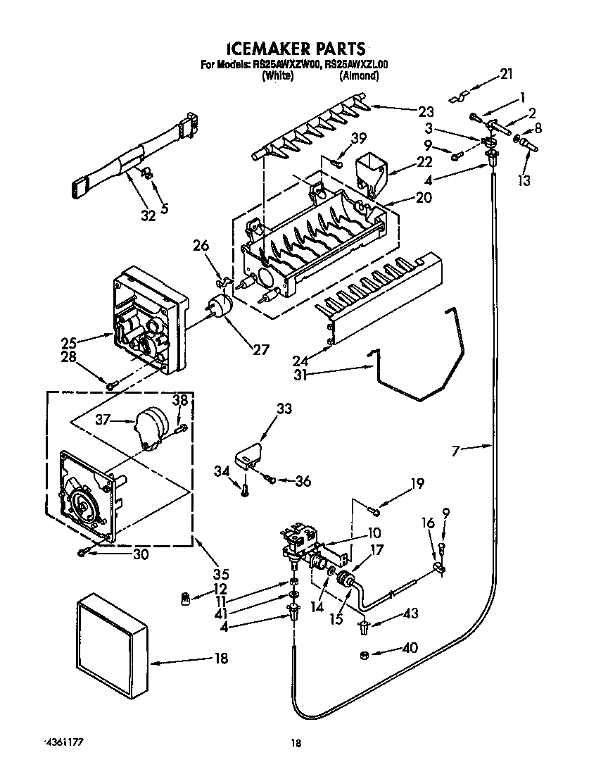 Roper RS25AWXZW00 icemaker diagram