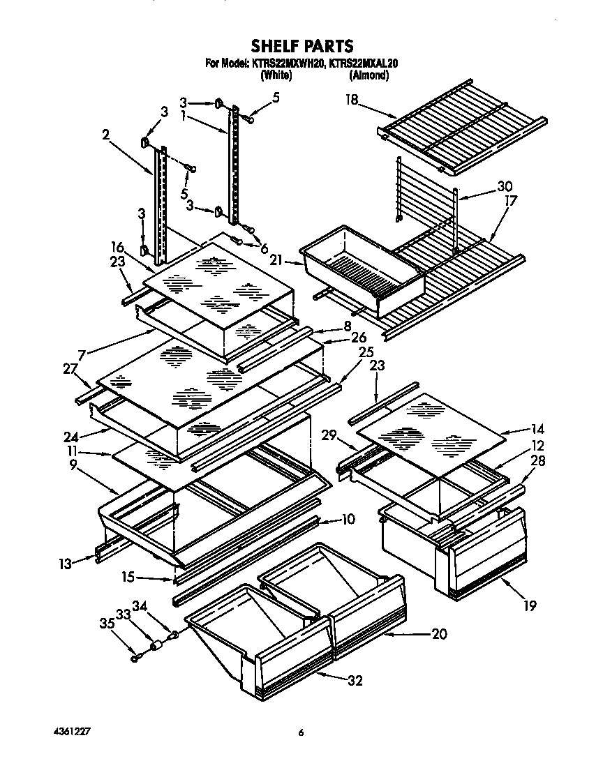 KitchenAid KTRS22MXWH20 shelf diagram