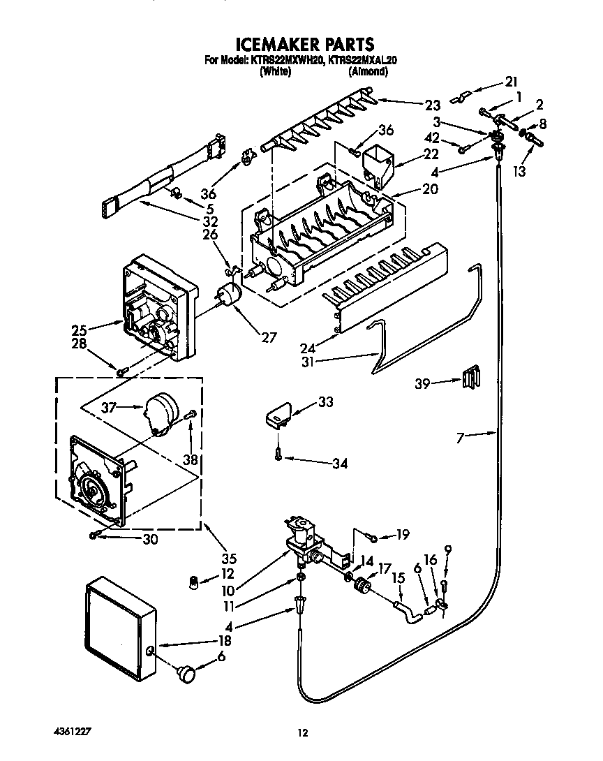 KitchenAid KTRS22MXWH20 icemaker diagram