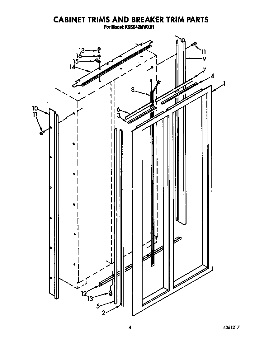 KitchenAid KSSS42MWX01 cabinet trims and breaker trim diagram