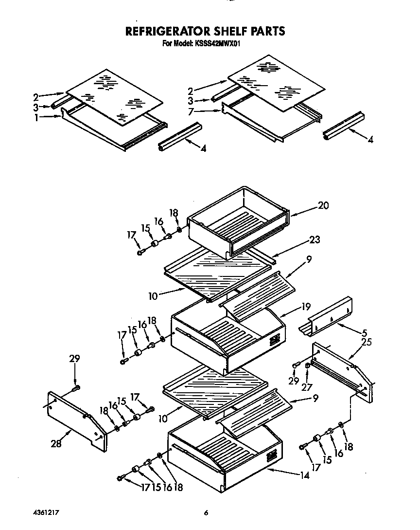 KitchenAid KSSS42MWX01 refrigerator shelf diagram