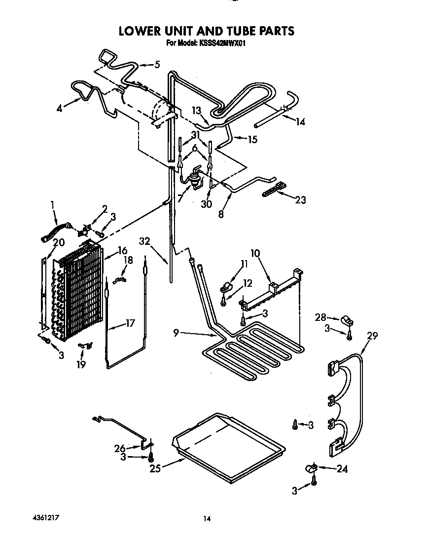 KitchenAid KSSS42MWX01 lower unit and tube diagram